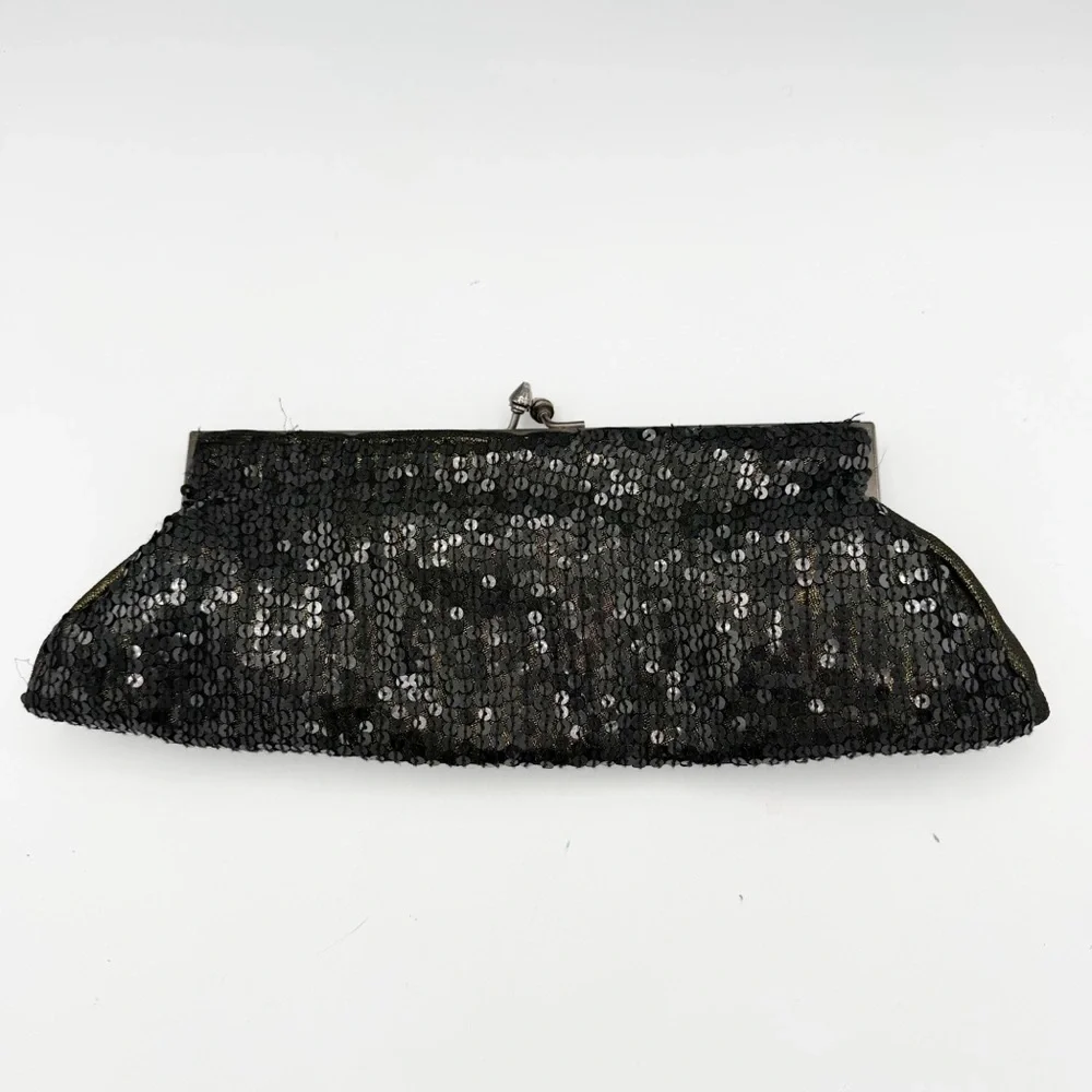 Vintage White House Black Market Sequin Embroidered Floral Kiss Lock Clutch Bag‎ - Picture 2 of 6